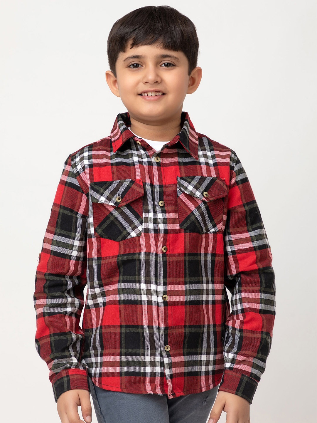 

Purple United Kids Boys Tartan Checks Cotton Casual Shirt, Red