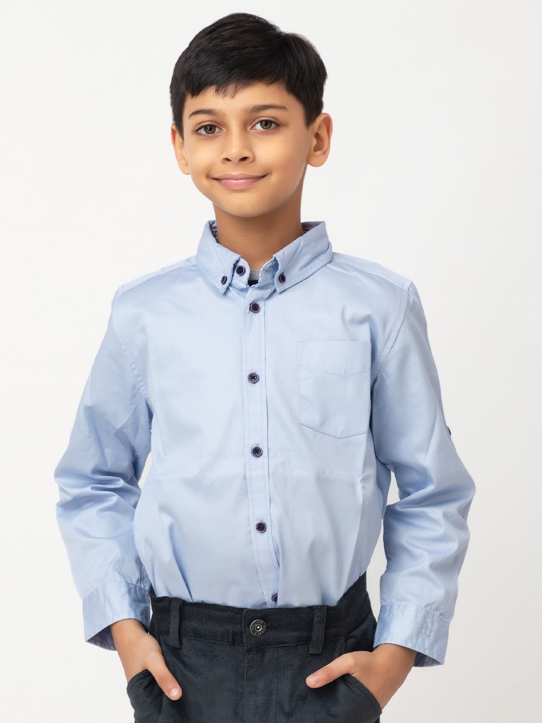 

Purple United Kids Boys Button-Down Collar Long Sleeves Cotton Casual Shirt, Blue