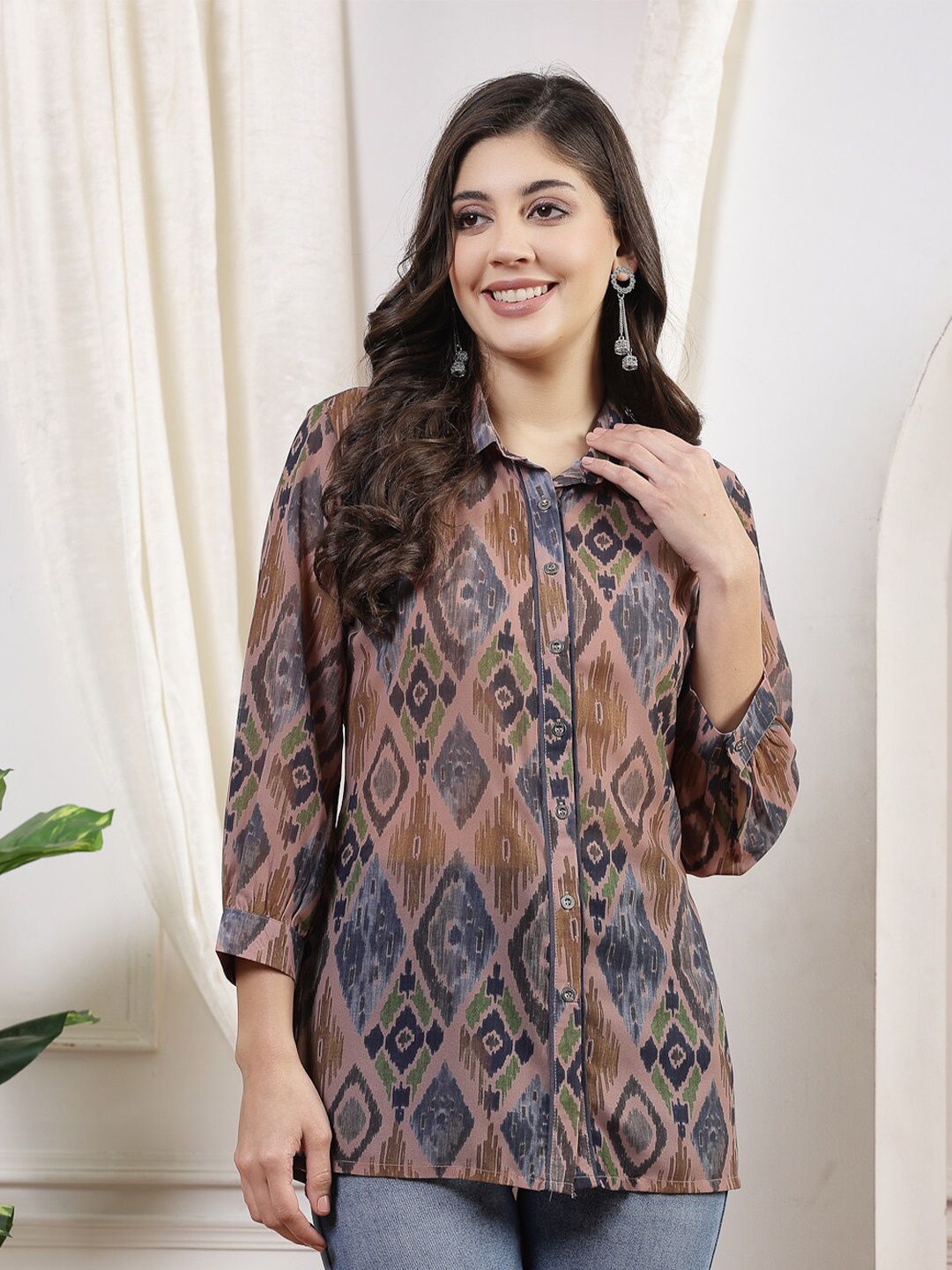 

Nayam By Lakshita Smart Geometric Printed Casual Shirt, Brown