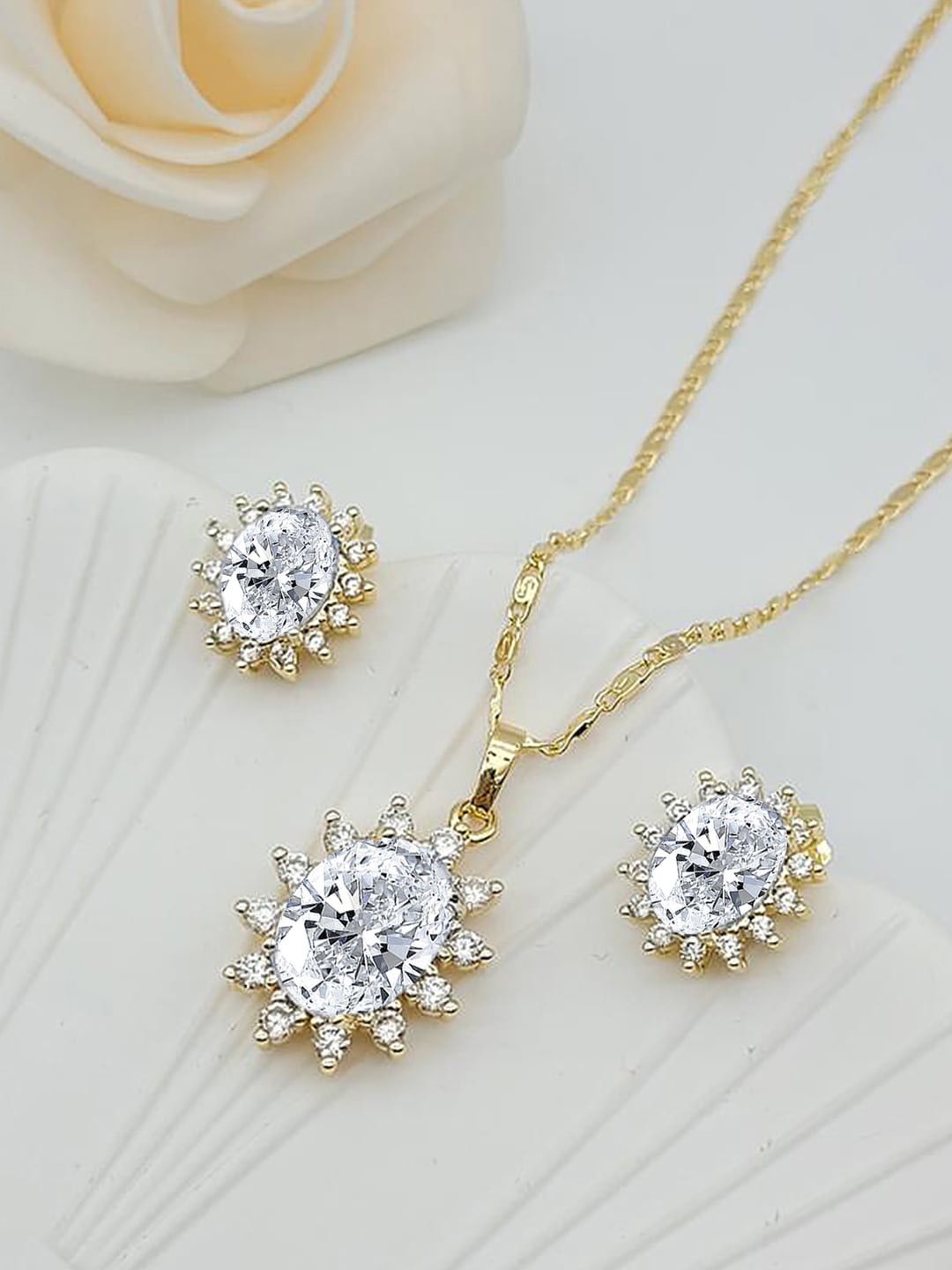 

Peora Gold-Plated Cubic Zirconia-Studded Pendant Chain Necklace & Stud Earrings