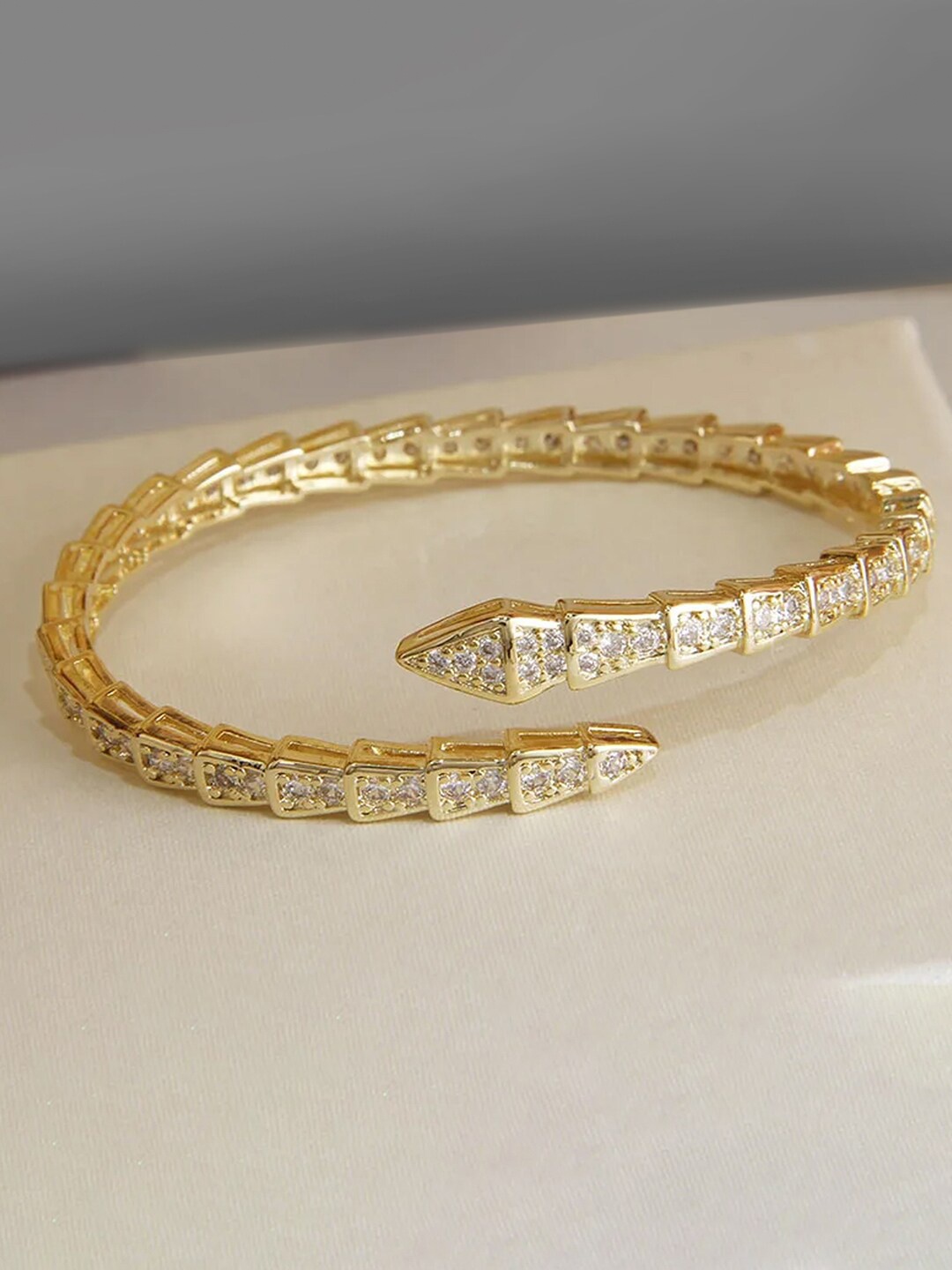 

Peora Women Cubic Zirconia Gold-Plated Cuff Bracelet