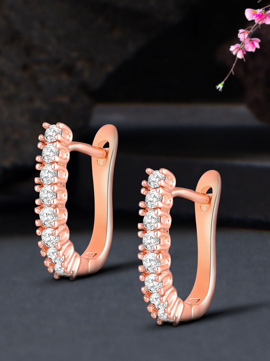 

Peora Rose Gold Plated Cubic Zirconia Studded Hoop Earrings