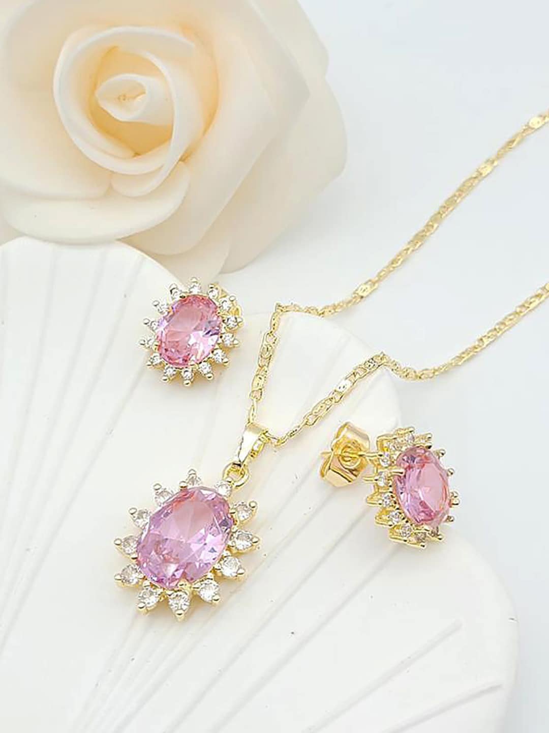 

Peora Gold-Plated Cubic Zirconia-Studded Pendant Chain Necklace & Stud Earrings