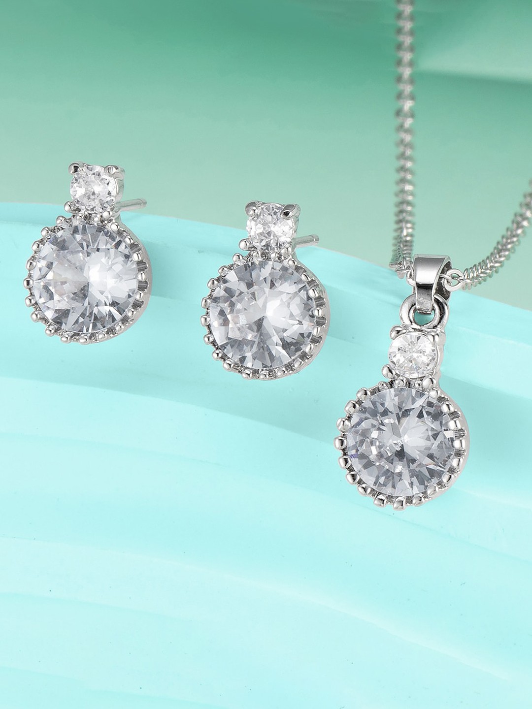 

Peora Silver-Plated Cubic Zirconia-Studded Pendant Chain Necklace & Stud Earrings