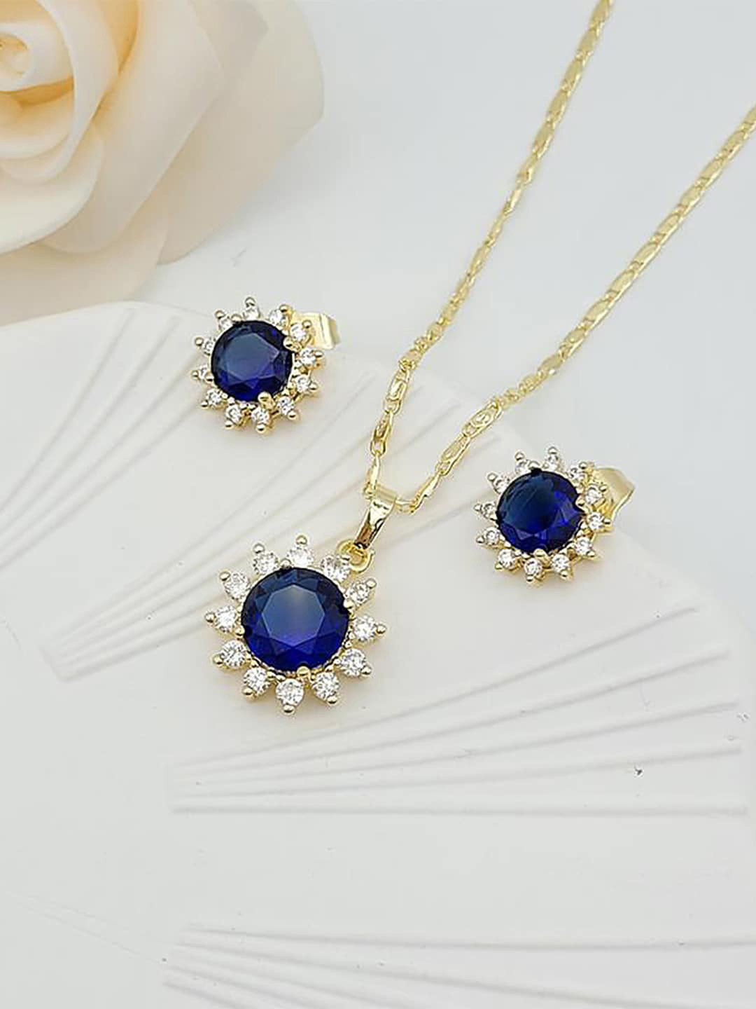 

Peora Gold-Plated Cubic Zirconia-Studded Pendant Chain Necklace & Stud Earrings