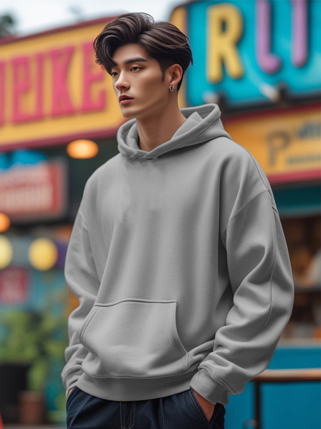 

Leotude Long Sleeves Fleece Hood Pullover Sweatshirt, Grey