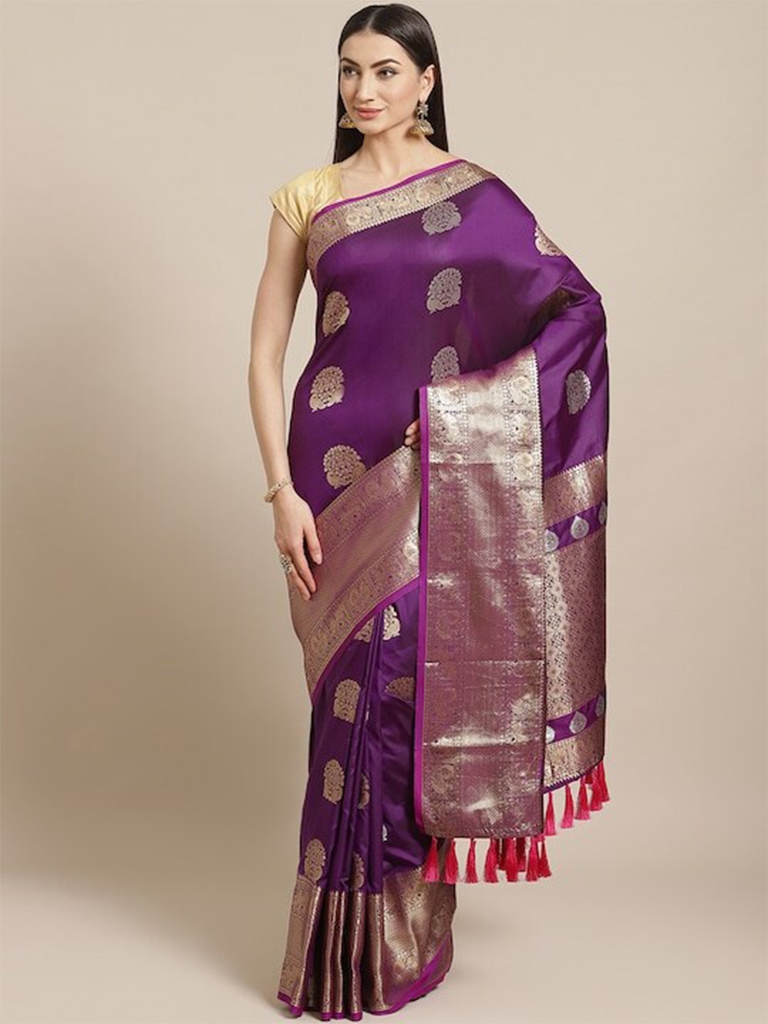 

PATLIPALLU Ethnic Motifs Zari Designer Banarasi Saree, Burgundy