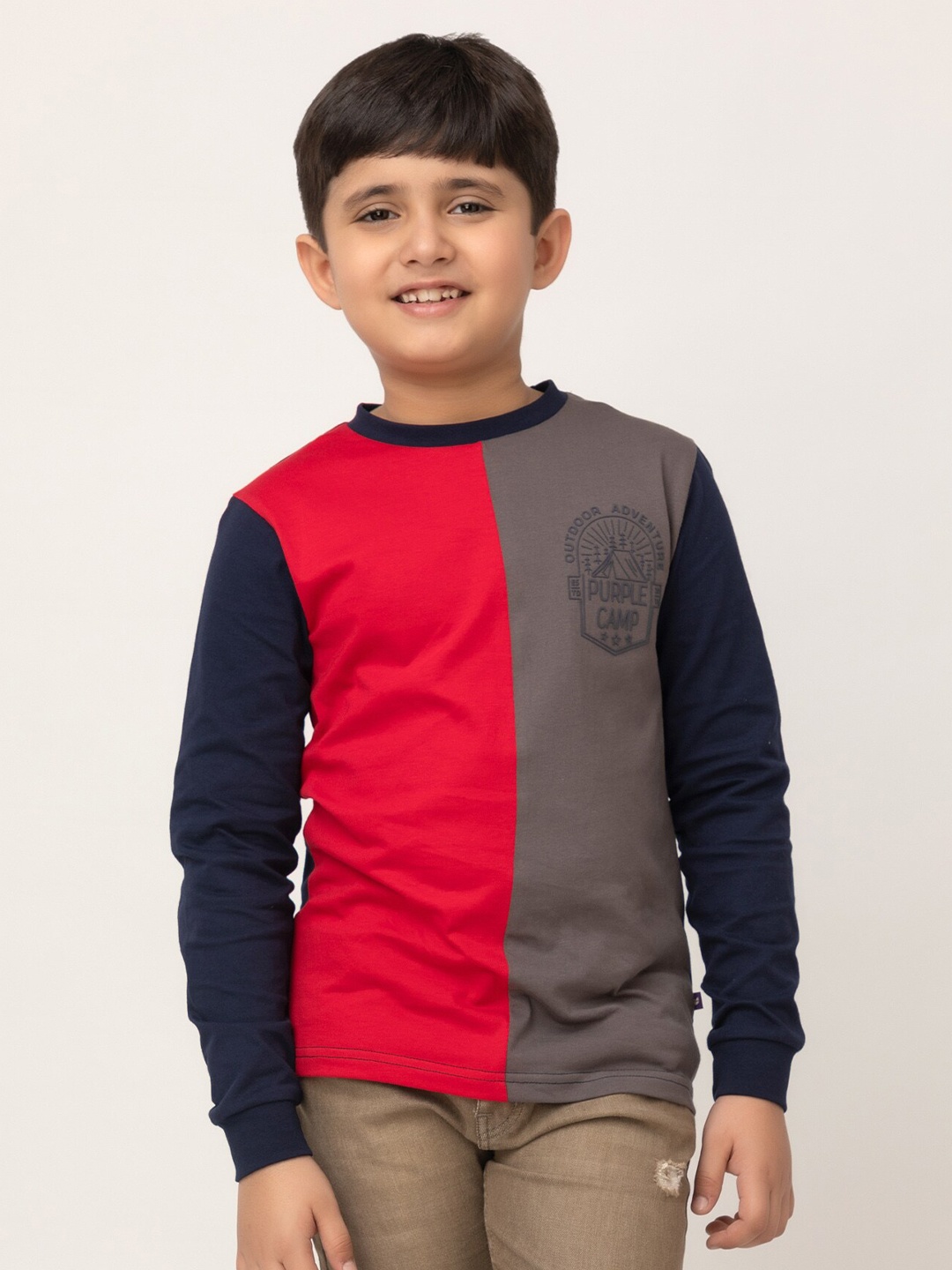

Purple United Kids Boys Colourblocked Long sleeves Cotton T-shirt, Navy blue