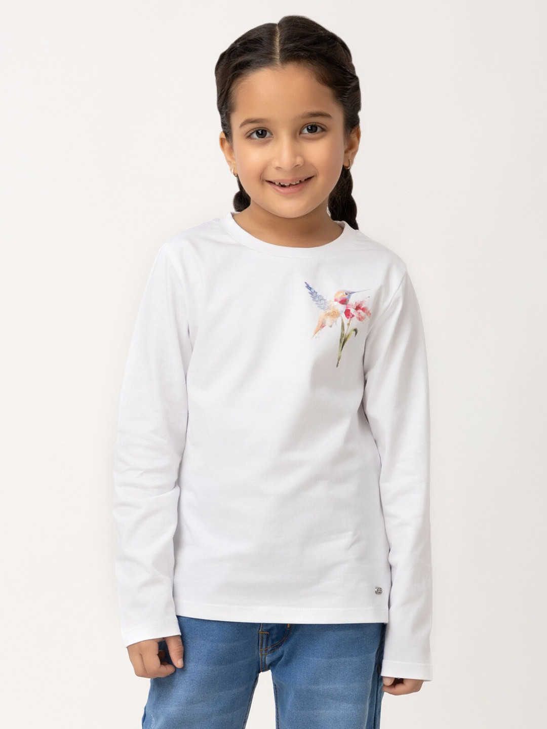

Purple United Kids Girls Graphic Printed Long Sleeves Cotton T-shirt, White