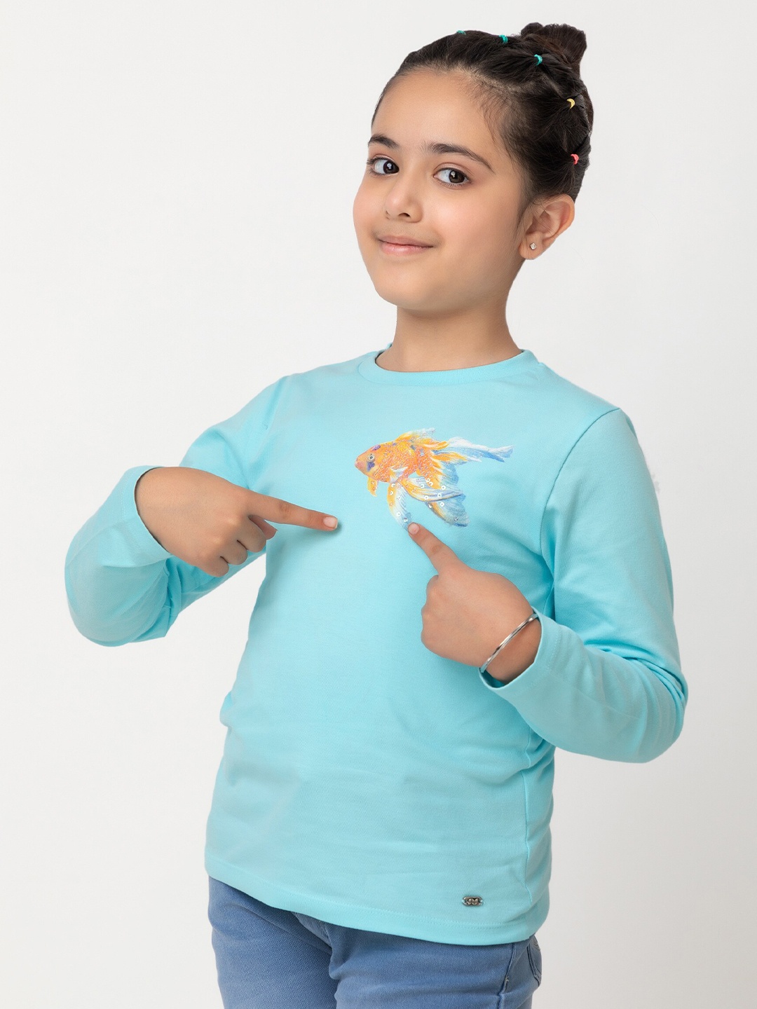 

Purple United Kids Girls Graphic Printed Long Sleeves Cotton T-shirt, Blue