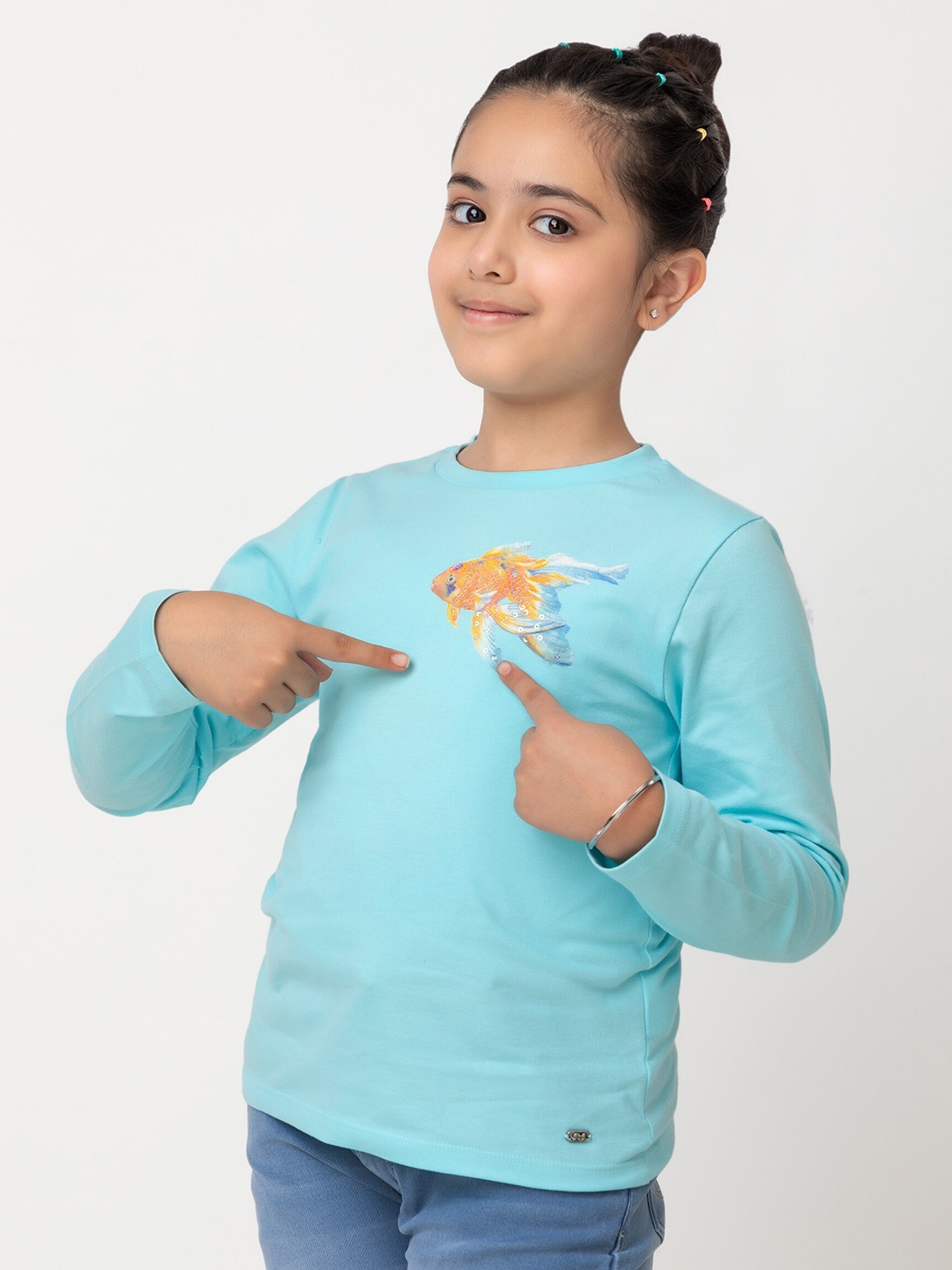 

Purple United Kids Girls Graphic Printed Long Sleeves Cotton T-shirt, Blue