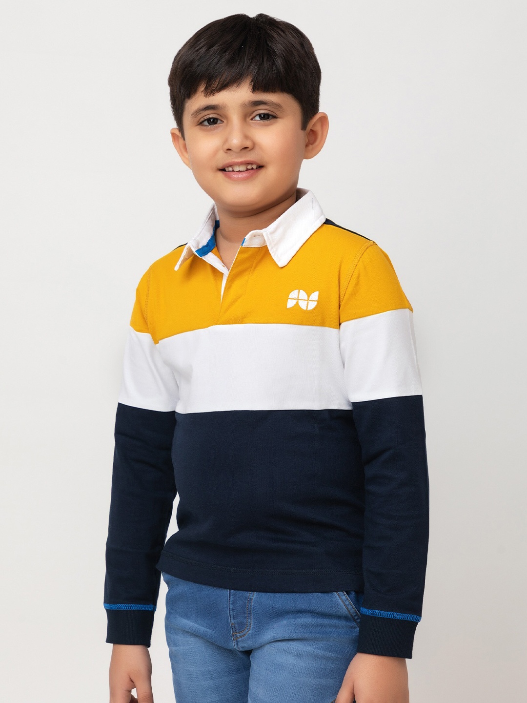 

Purple United Kids Boys Colourblocked Polo Collar Long Sleeves Cotton T-shirt, Yellow