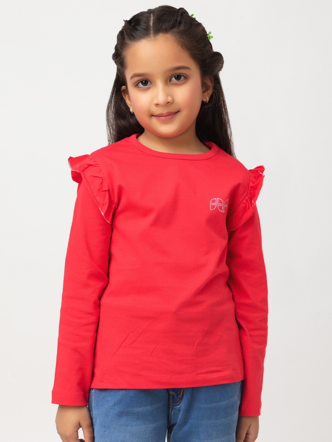 

Purple United Kids Girls Ruffled Long Sleeves Cotton T-shirt, Red