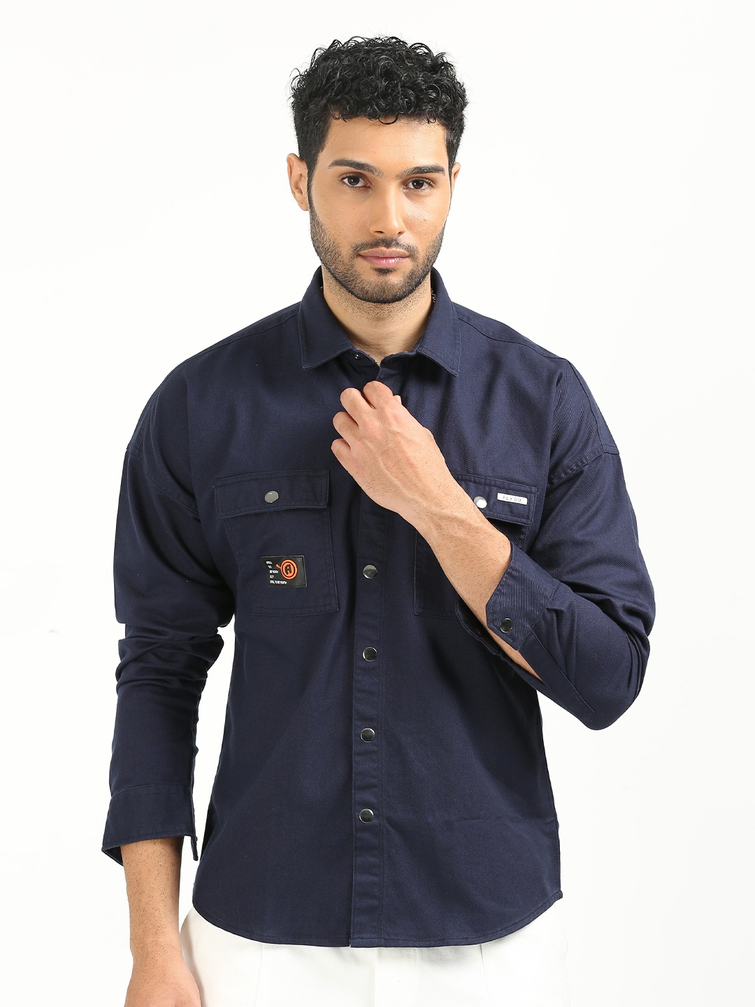 

FLY 69 Premium Slim Fit Pure Cotton Casual Shirt, Navy blue