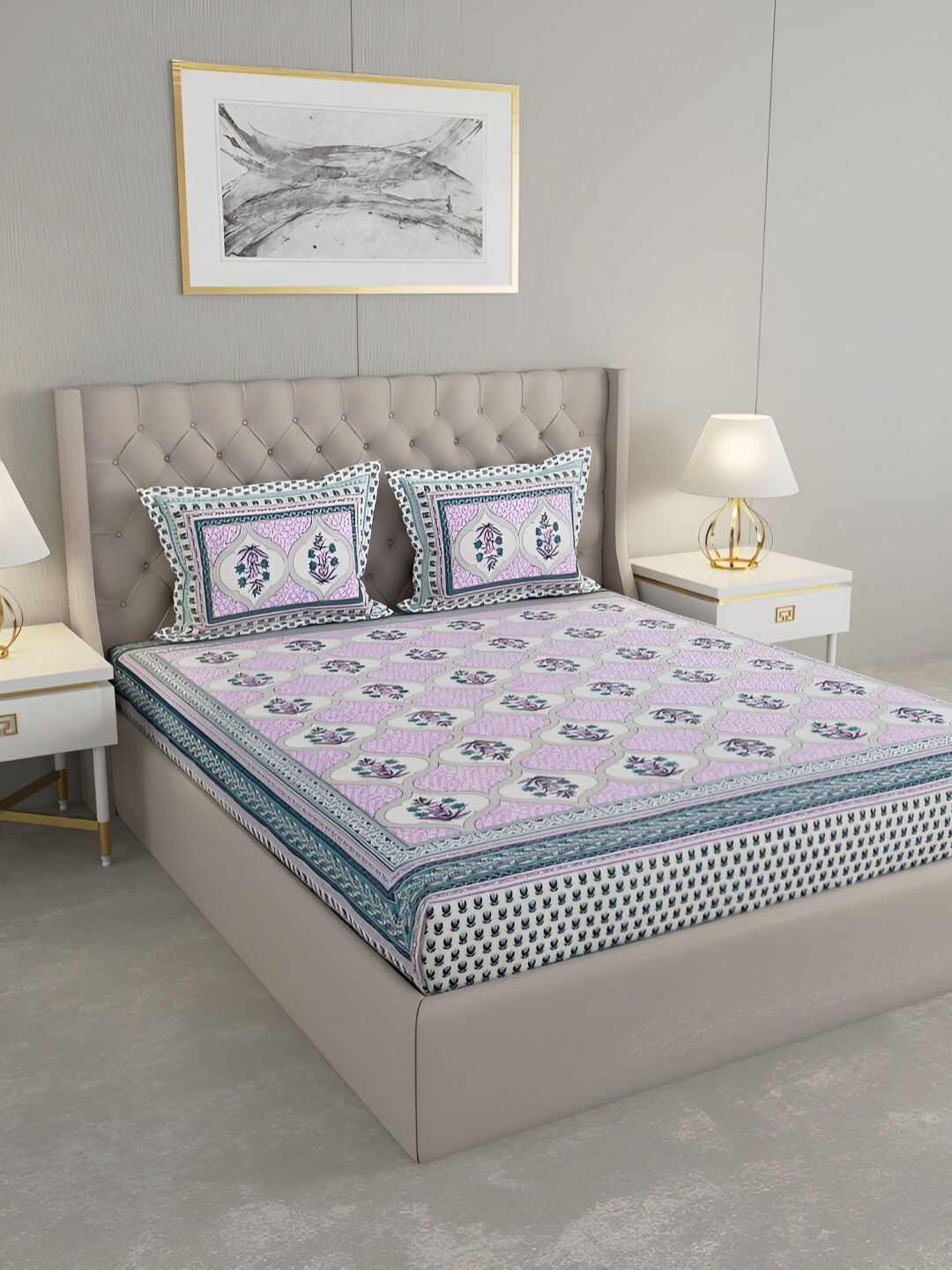 

Wayne Martin White and Pink Floral 330 TC King Bedsheet with 2 Pillow Covers