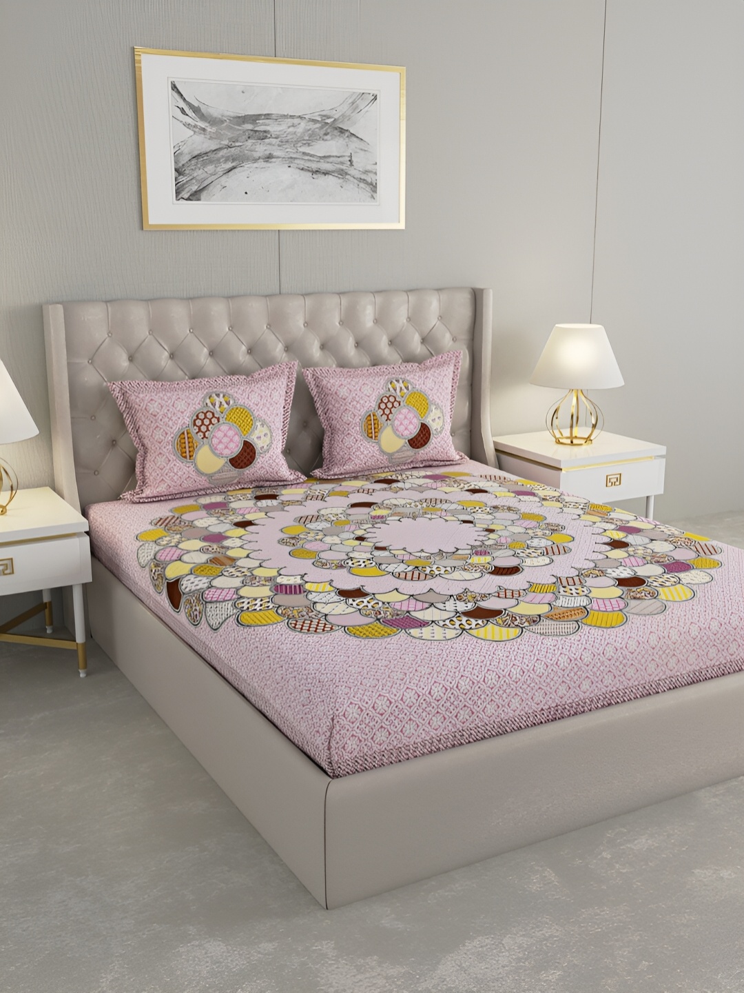 

Wayne Martin Purple Ethnic Motifs Cotton 330 TC King Bedsheet With 2 Pillow Covers