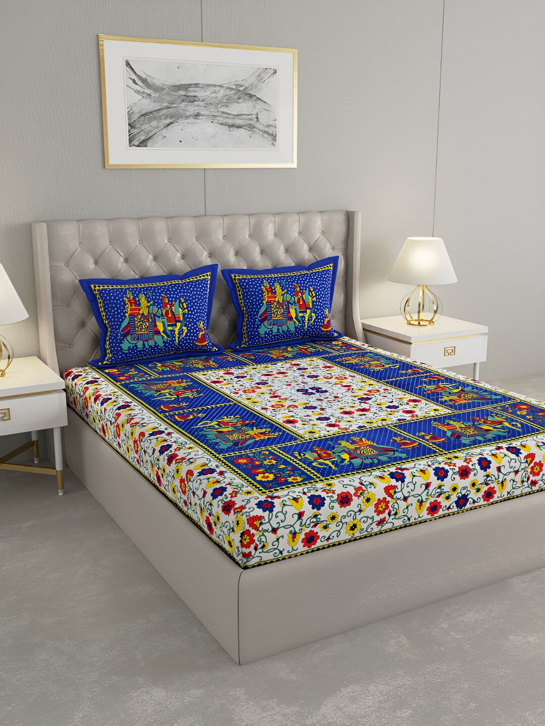 

Wayne Martin Blue and White Floral 330 TC King Bedsheet with 2 Pillow Covers