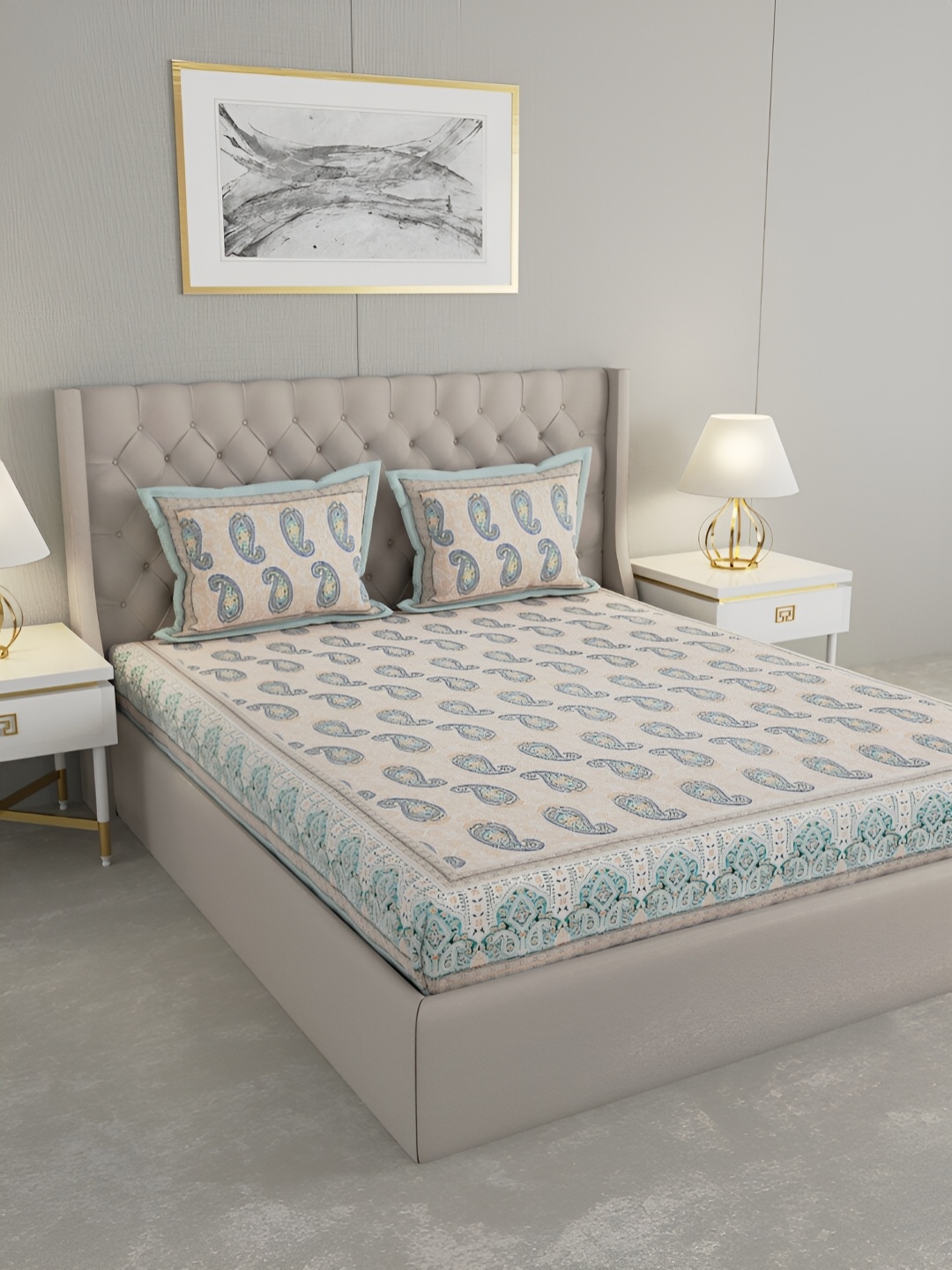 

Wayne Martin Blue and Yellow Floral 330 TC King Bedsheet with 2 Pillow Covers