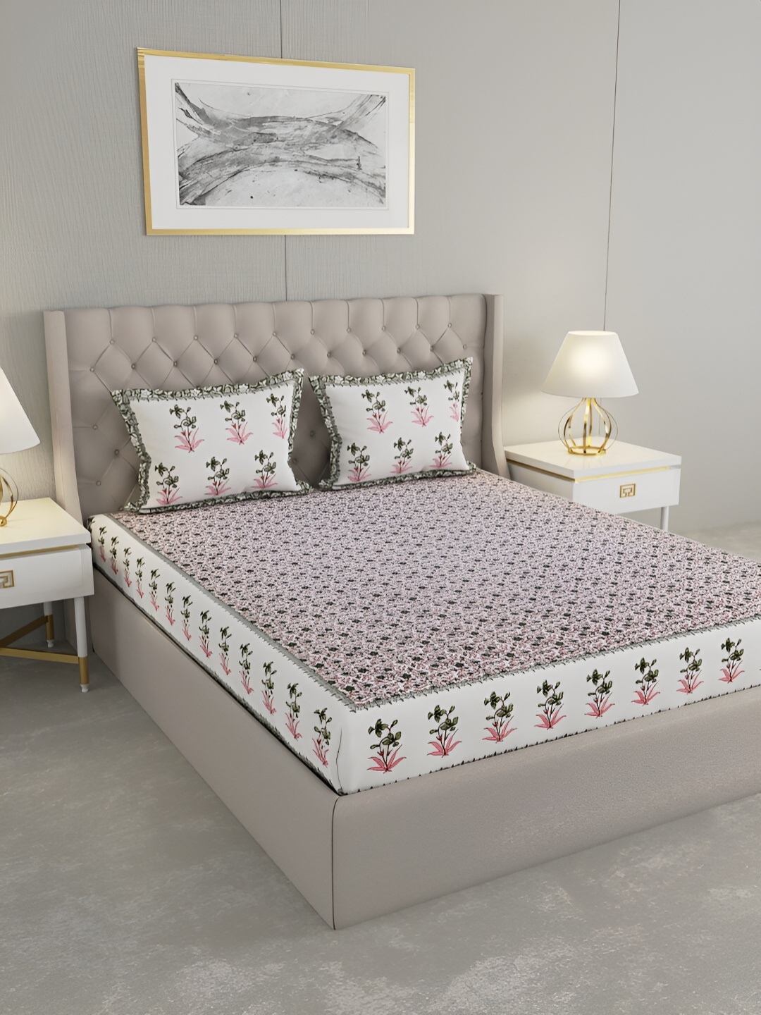 

Wayne Martin Maroon and White Floral 330 TC King Bedsheet with 2 Pillow Covers