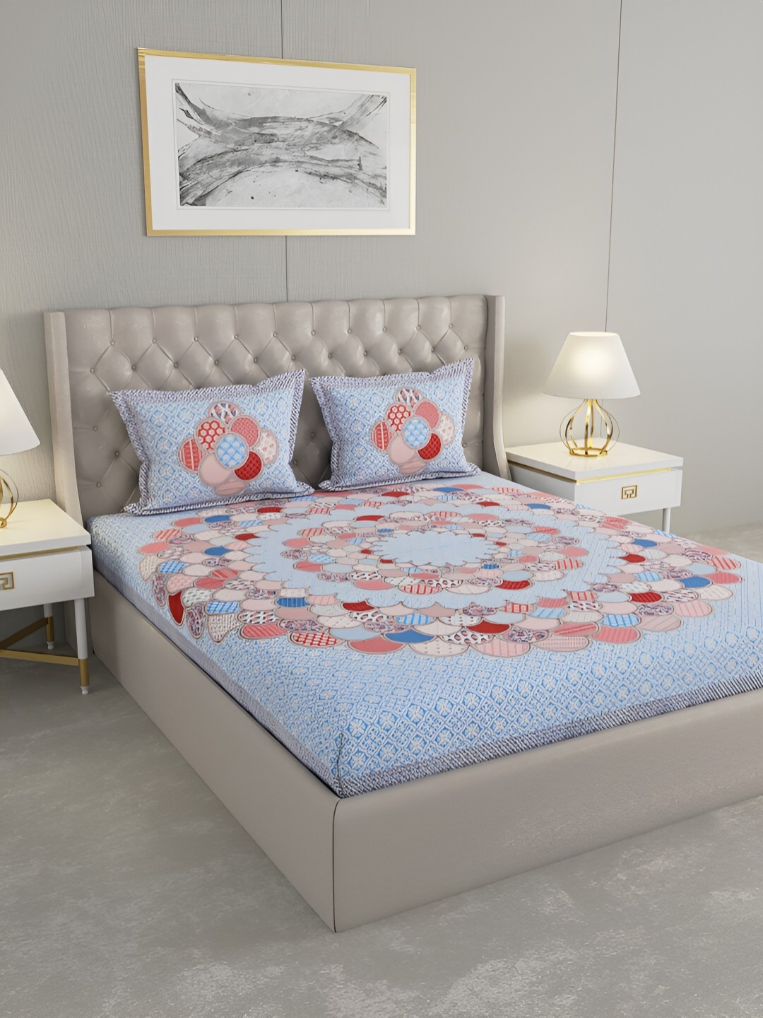 

Wayne Martin Blue and White Floral 330 TC King Bedsheet with 2 Pillow Covers