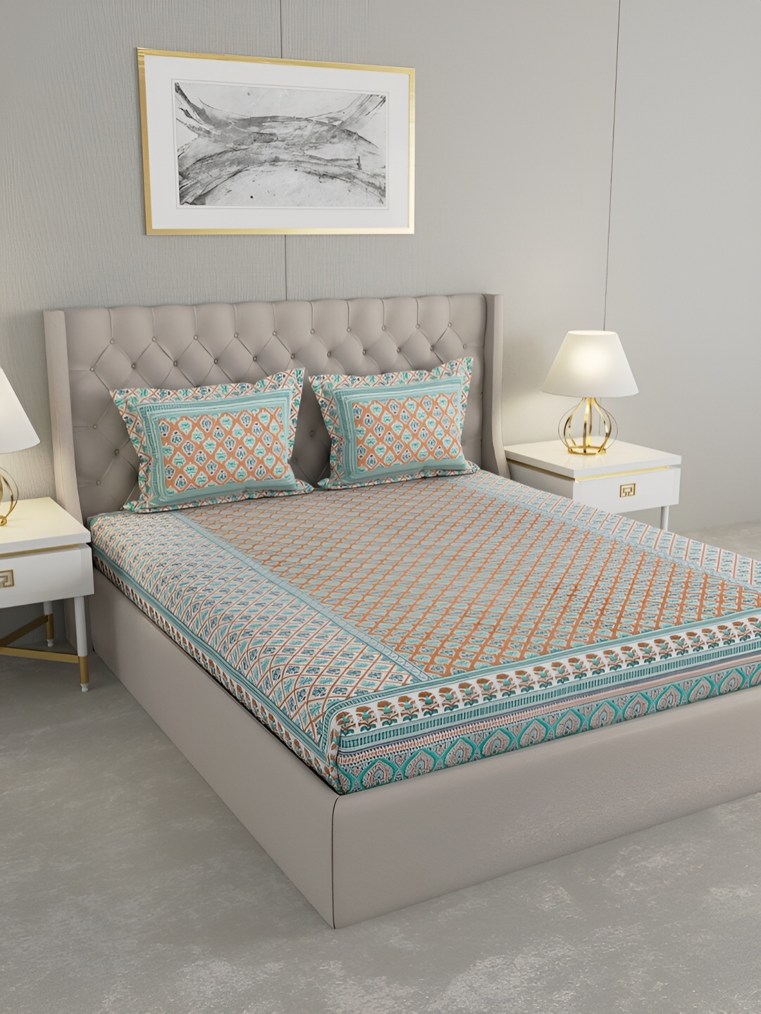 

Wayne Martin Brown and Blue Floral 330 TC King Bedsheet with 2 Pillow Covers