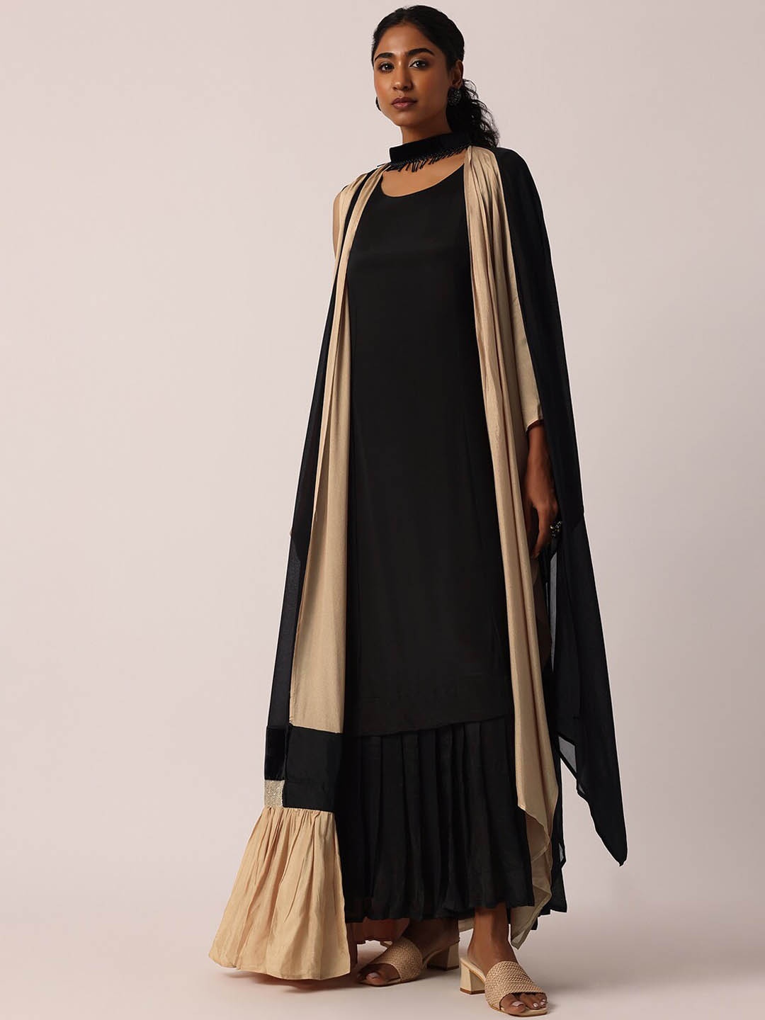 

KALKI Fashion Round Neck Kurta & Palazzo With Dupatta, Black