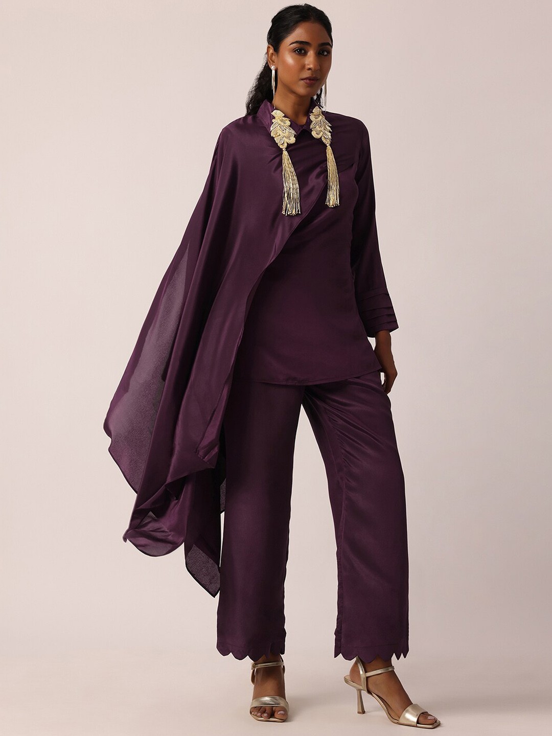 

KALKI Fashion Embellished A-Line Top with Palazzos With Cape, Purple