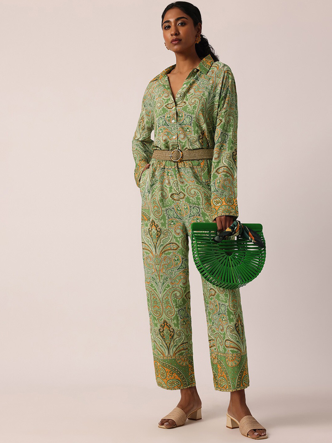 

KALKI Fashion Paisley Printed Ethnic Co-Ords, Green