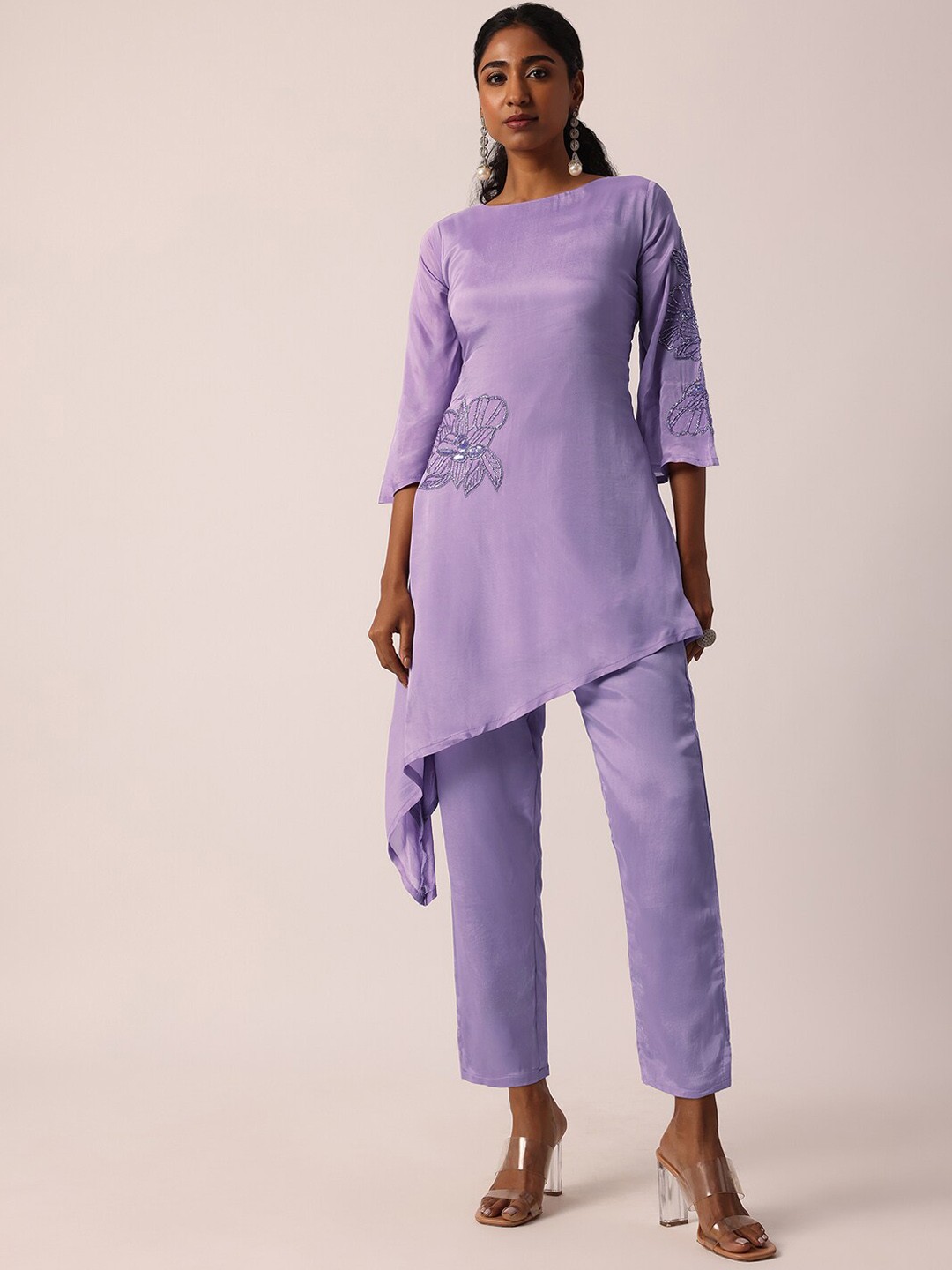 

KALKI Fashion Embellished Boat Neck Kurta & Trouser, Purple
