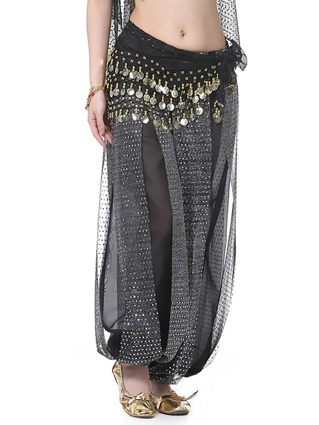 

JENNA Women Embellished Harem Pants with Waist Scarf, Black