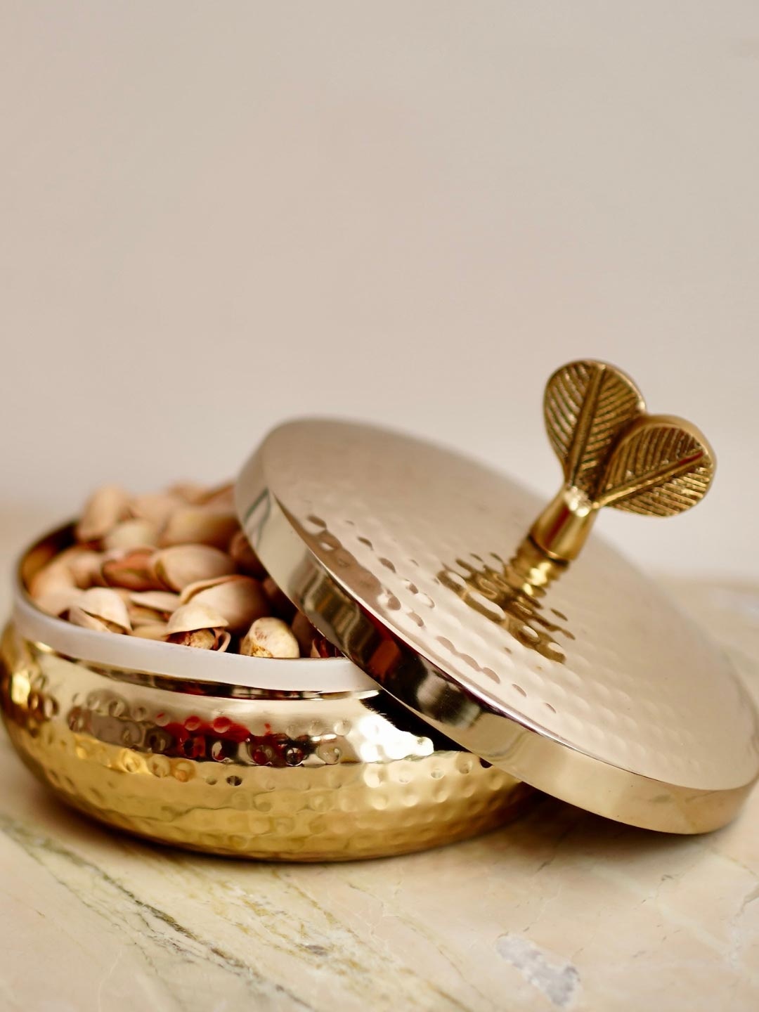 

BEHOMA Gold-Toned Metal Food Container With Lid