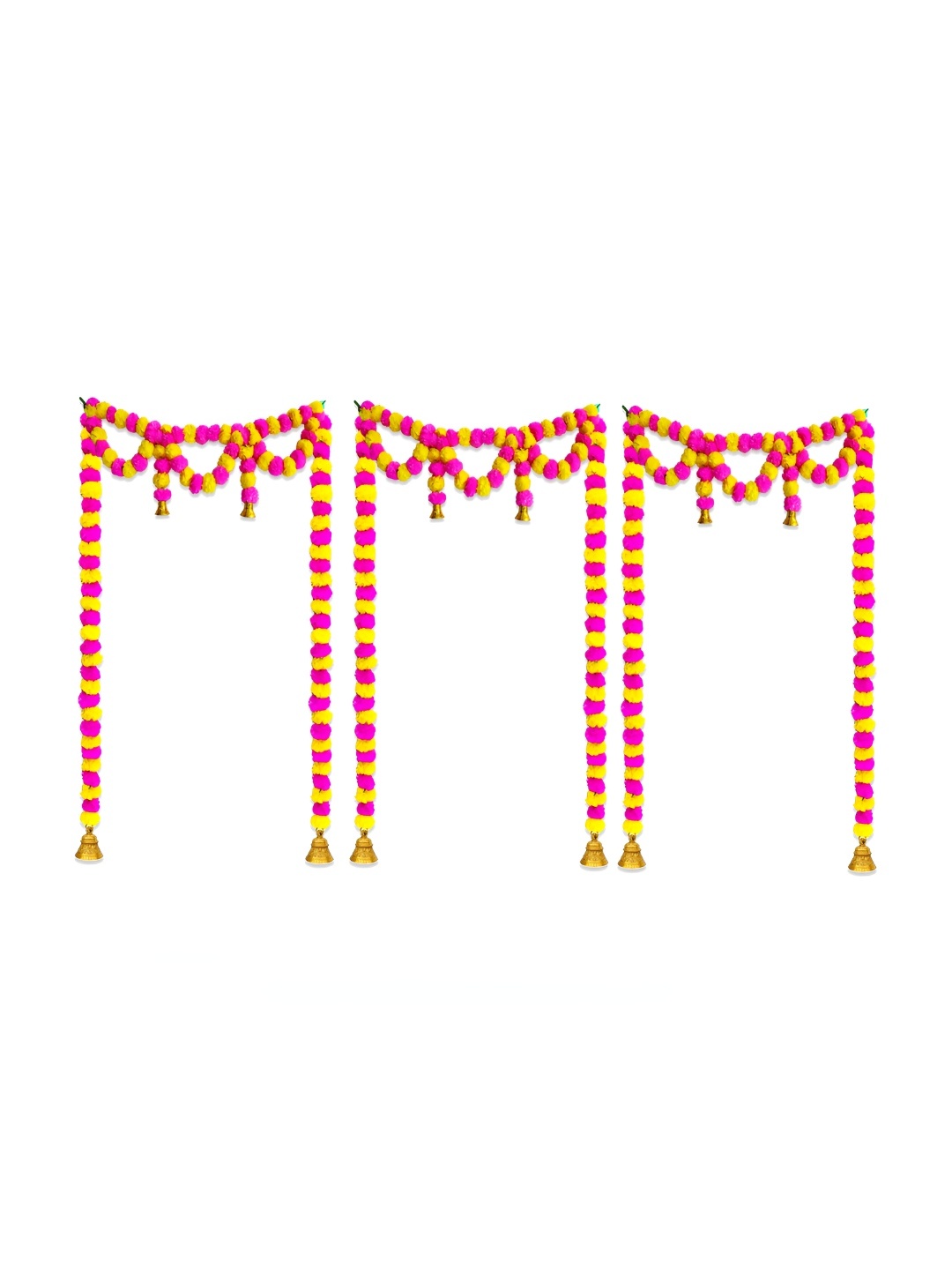 

iHandikart Pink & Yellow 3 Pieces Hanging Marigold Artificial Flowers