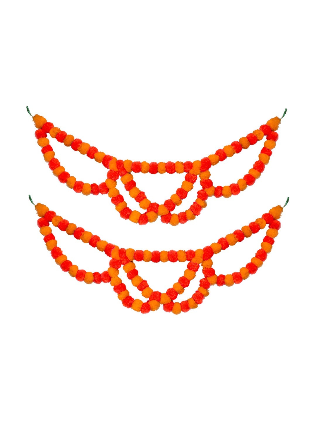 

iHandikart Orange 2 Pieces Hanging Marigold Fluffy Flowers Toran Artificial Flower
