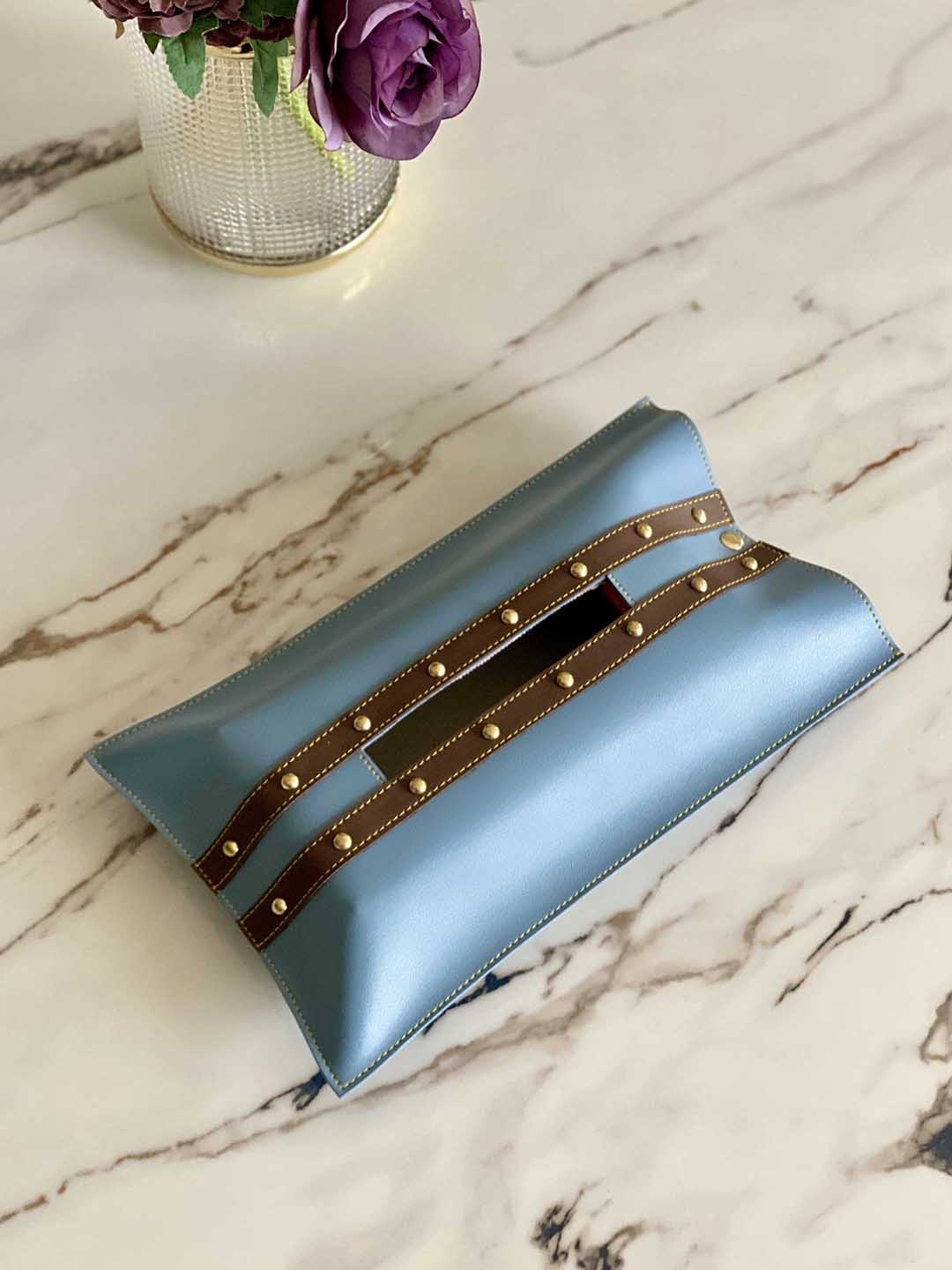 Mason Home Blue & Brown Faux Leather & MDF Tissue Cover