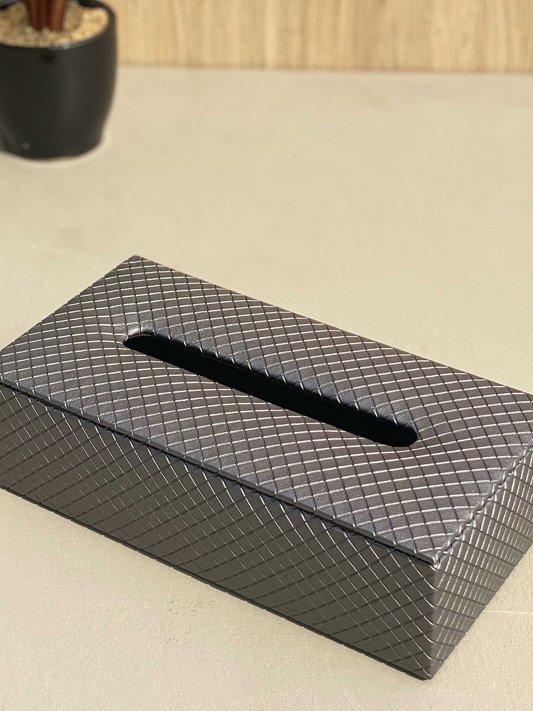Mason Home Grey Textured Faux Leather & MDF Tissue Box