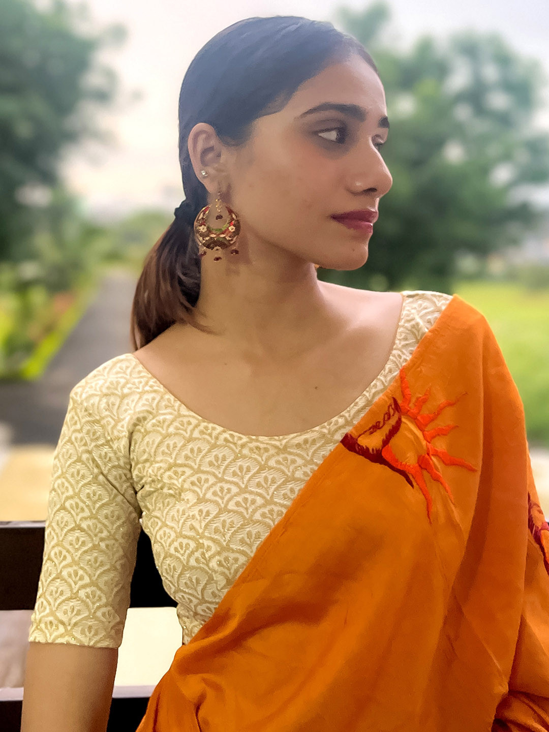 

Bindigasm's Advi Woven Design Zari Banarasi Stretchable Readymade Saree Blouse, Gold