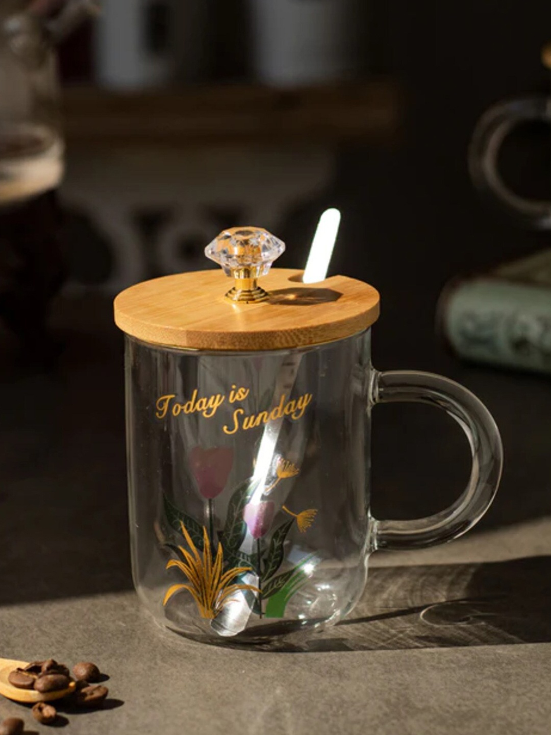 

THEDECORKART Transparent & Gold Toned Printed Mug 300 ml