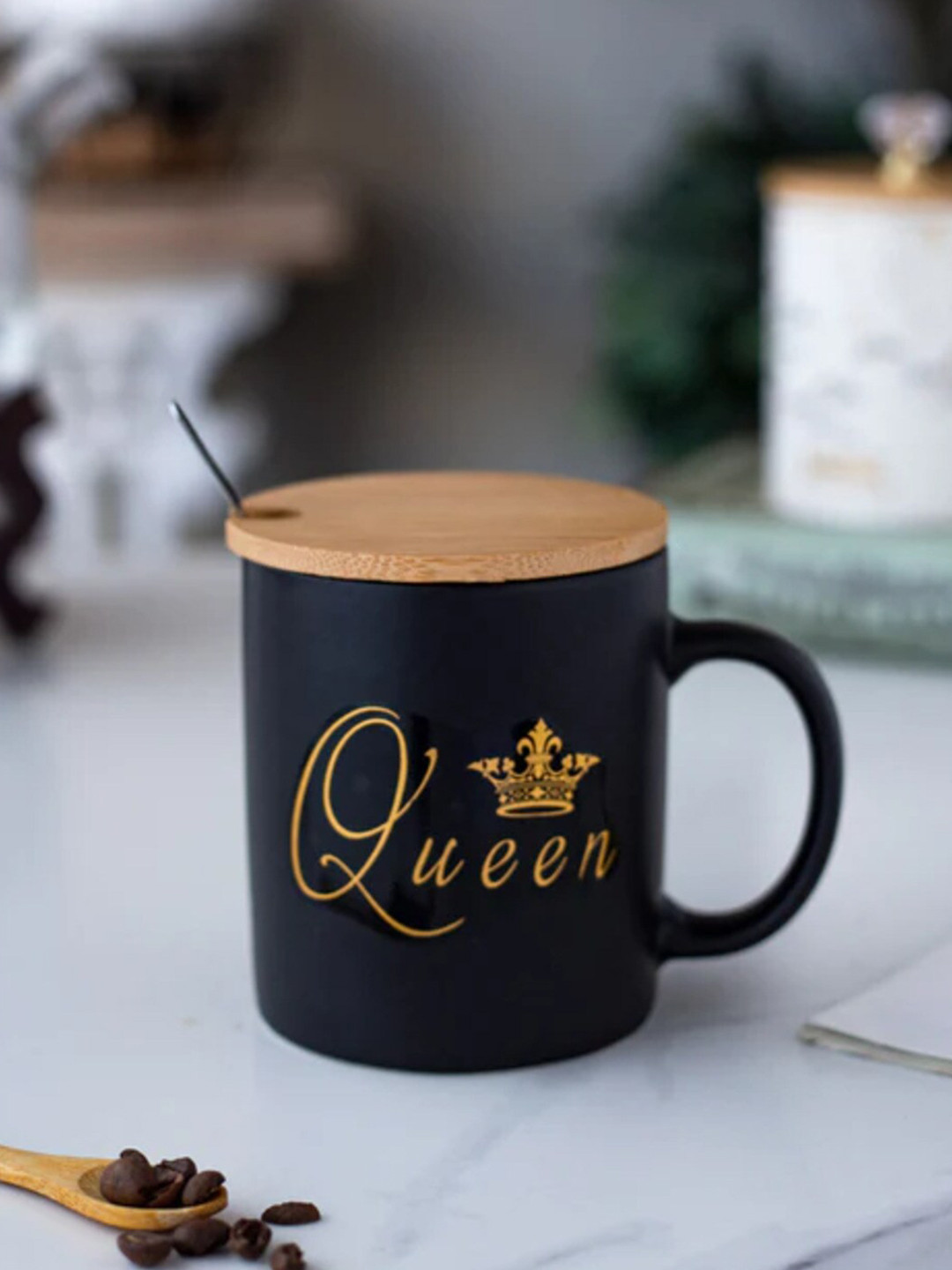 

THEDECORKART Black & Brown Printed Ceramic Glossy Mug 300 ml