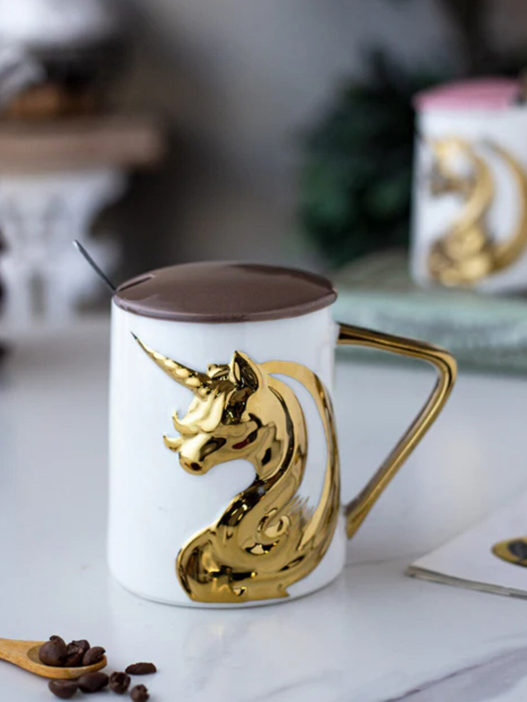 

THEDECORKART White & Gold Toned Horse Design Ceramic Glossy Mug 300 ML