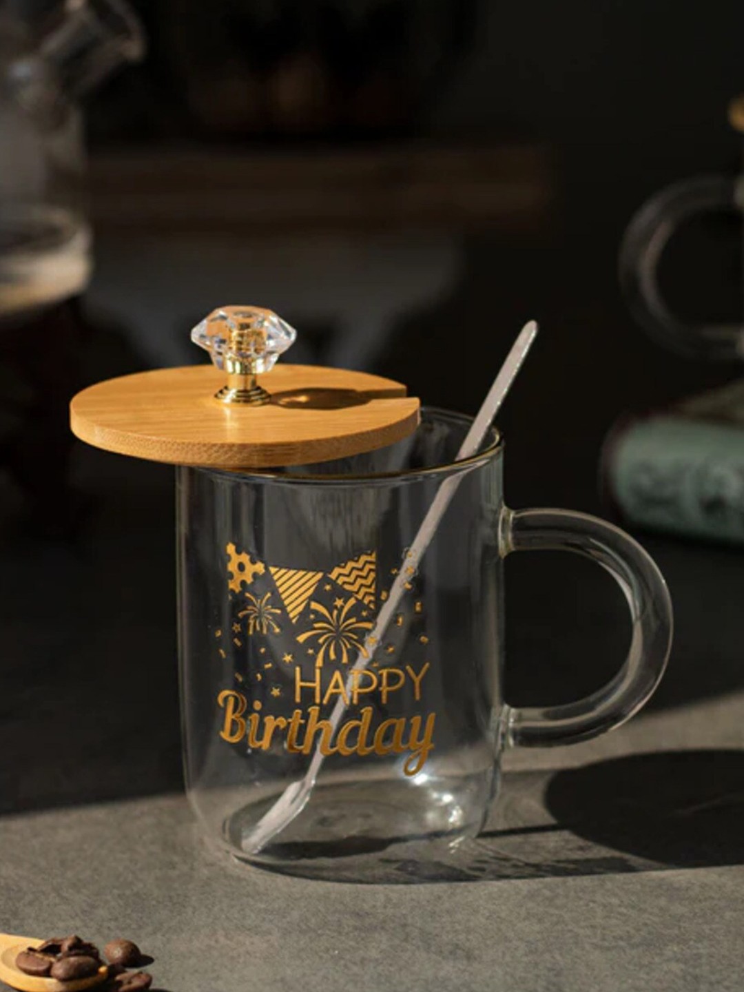 

THEDECORKART Transparent & Gold Toned Printed Mug 300 ml