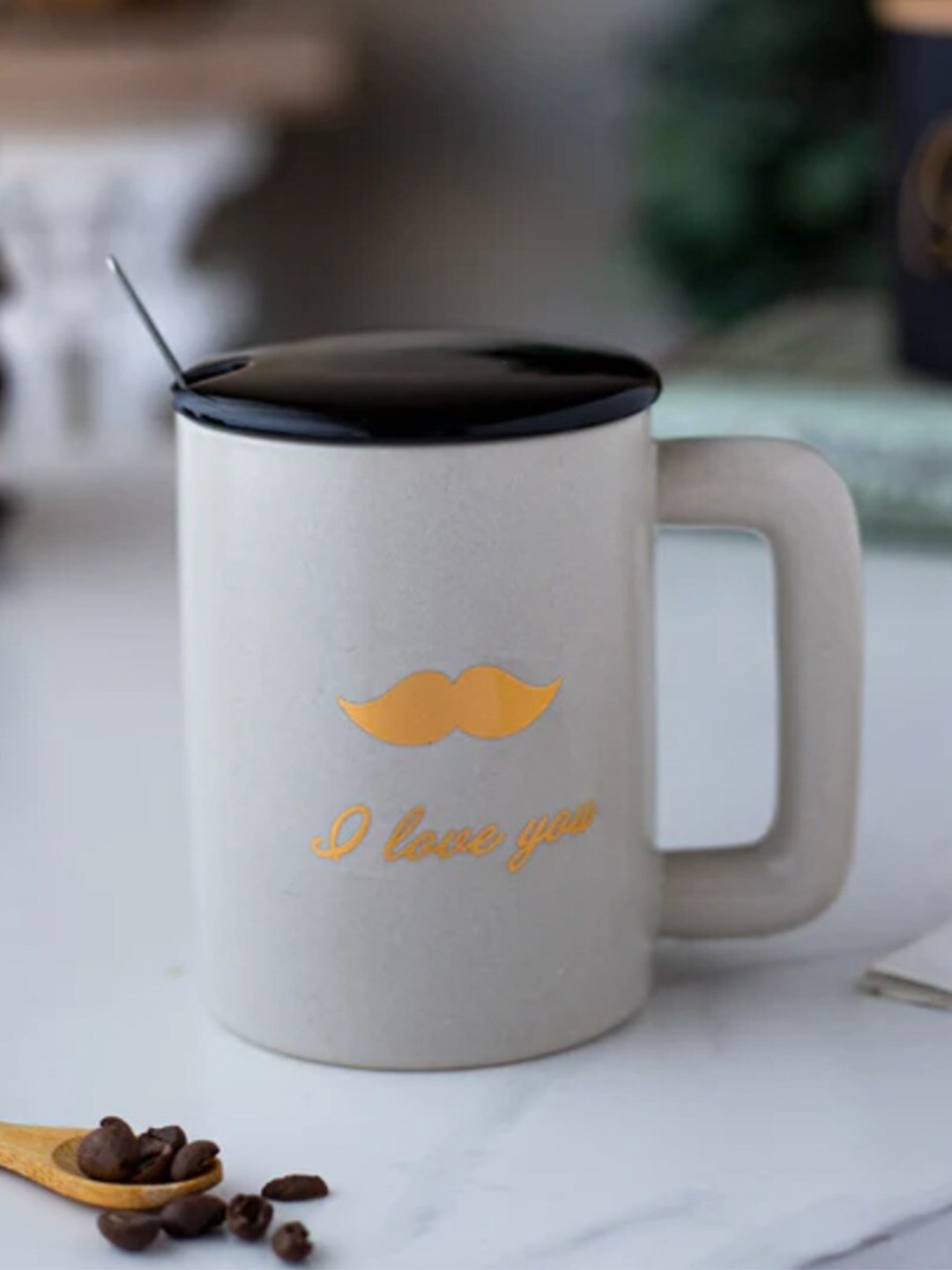 

THEDECORKART Grey & Yellow Printed Ceramic Matte Mug 300 ML