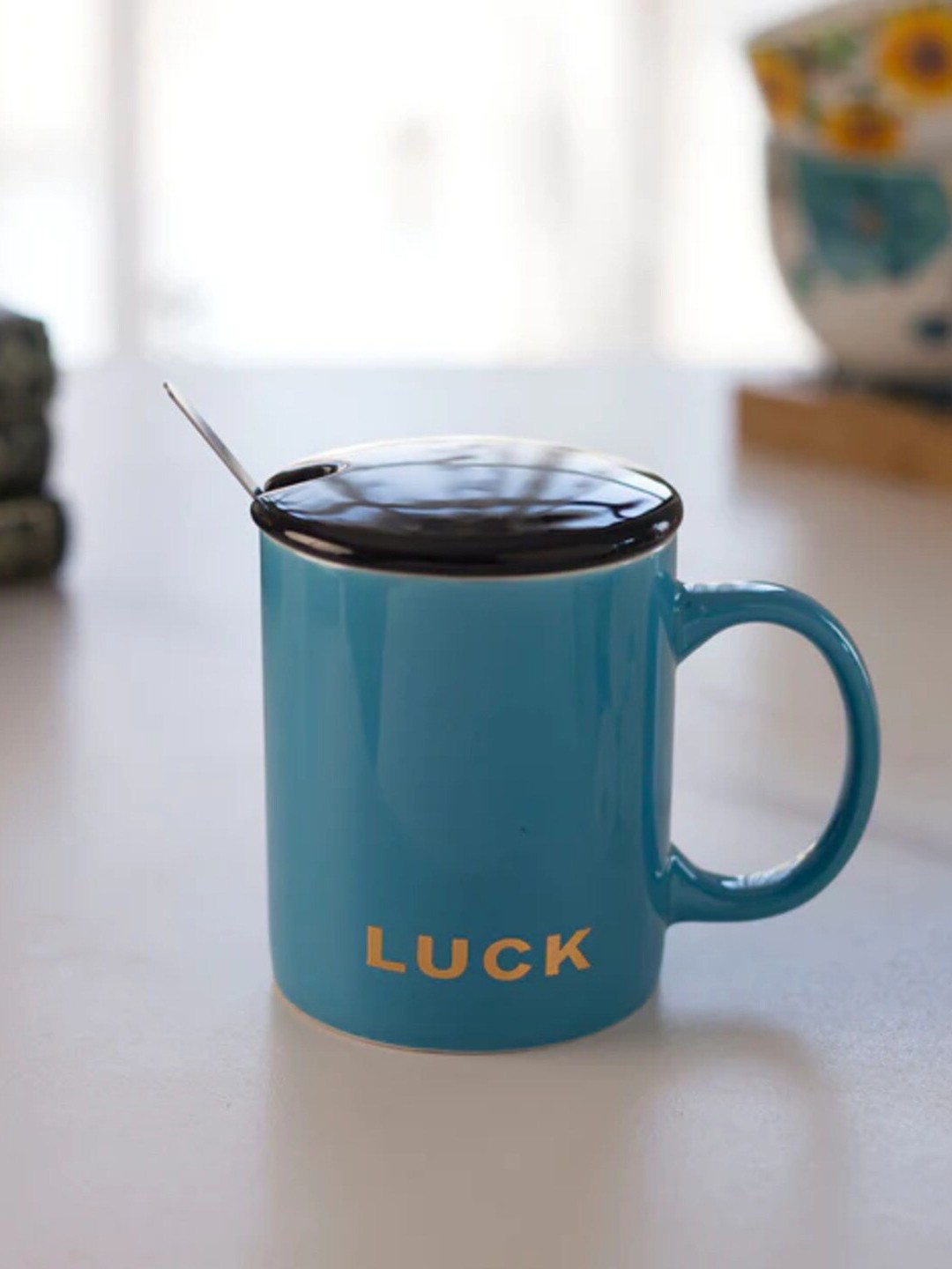 

THEDECORKART Turquoise Blue & Black Ceramic Glossy Mug 300 ml