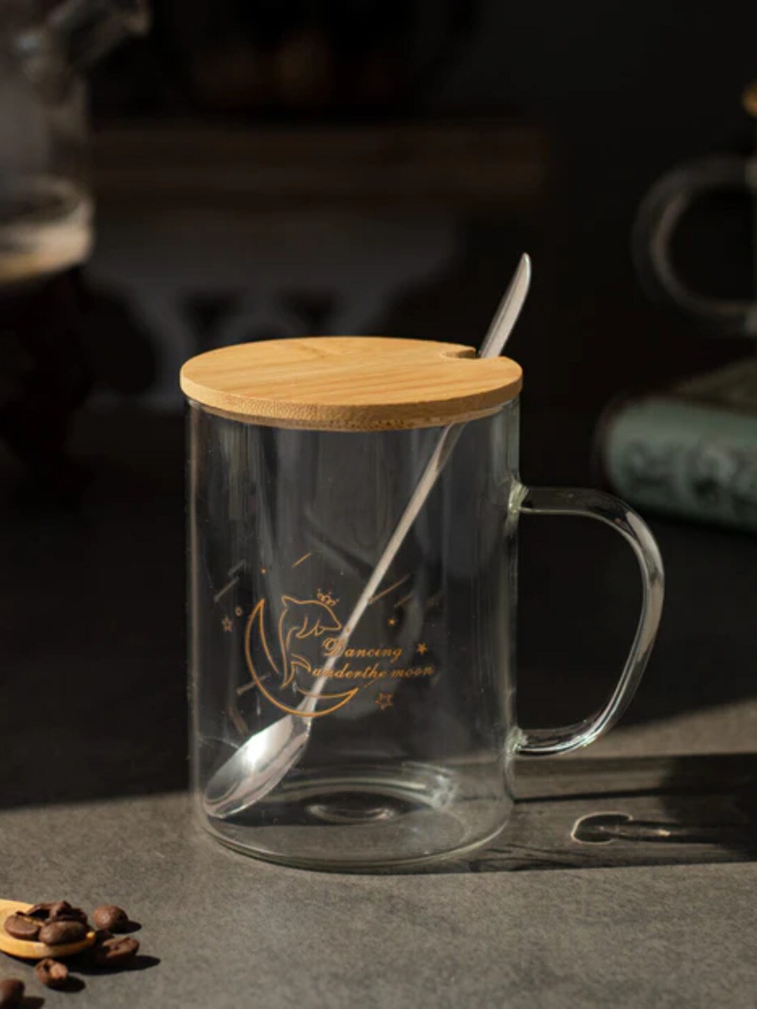 

THEDECORKART Transparent & Gold Toned Printed Mug 300 ml