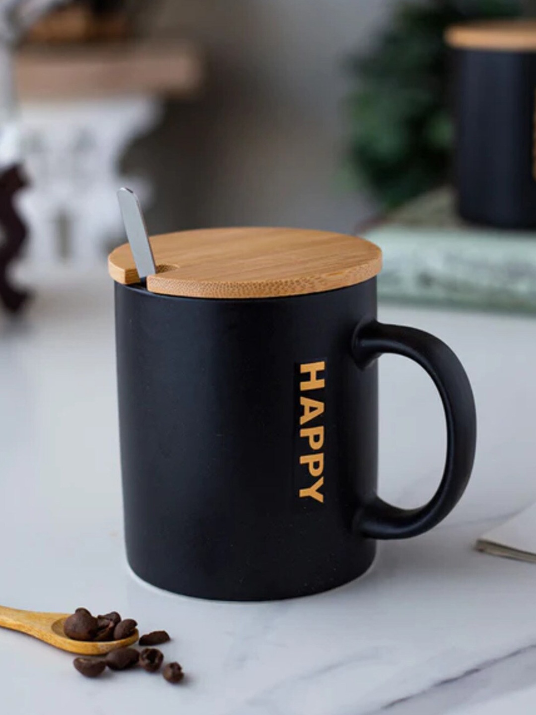 

THEDECORKART Black & Brown Printed Ceramic Glossy Mug 300 ml