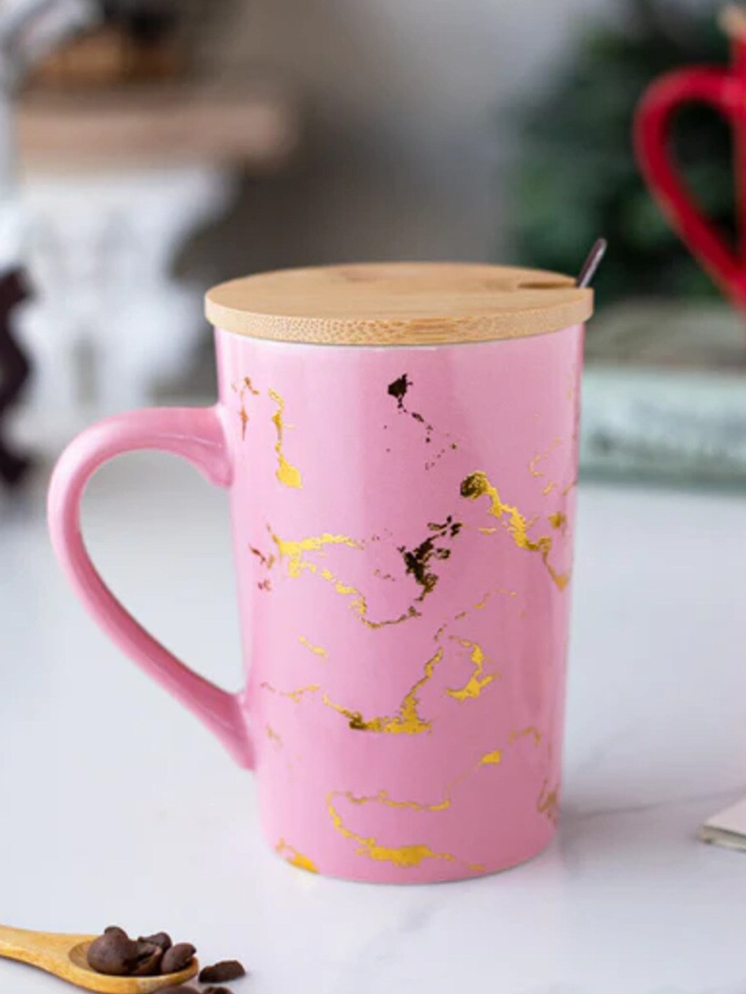 

THEDECORKART Pink & Black Abstarct Printed Ceramic Matte Mug 300 ML