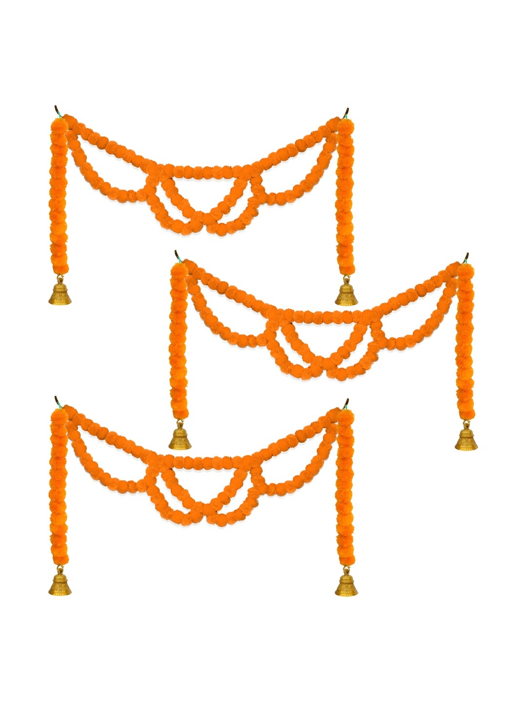 

iHandikart orange & Gold-Tone 3Pcs Hanging Marigold Artificial Flower
