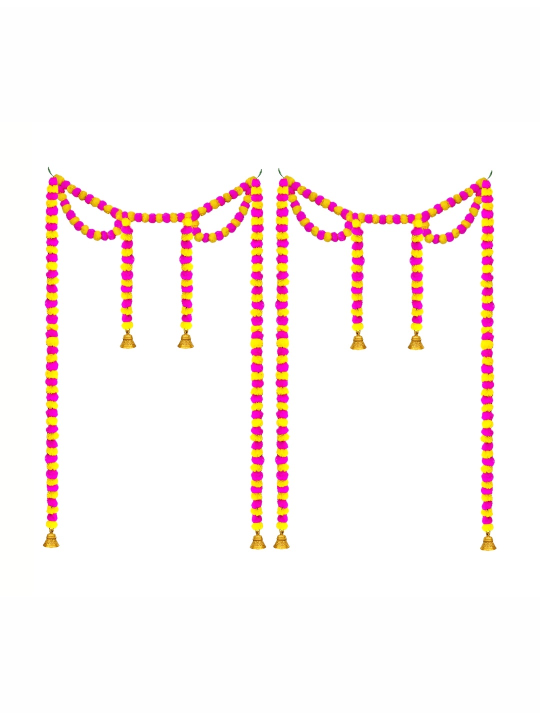 

iHandikart Pink & Yellow 2 Pieces Hanging Marigold Artificial Flowers
