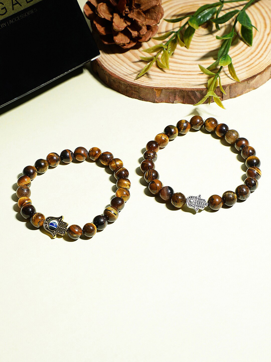 

EL REGALO Unisex Set Of 2 Beaded Elasticated Bracelets, Gold