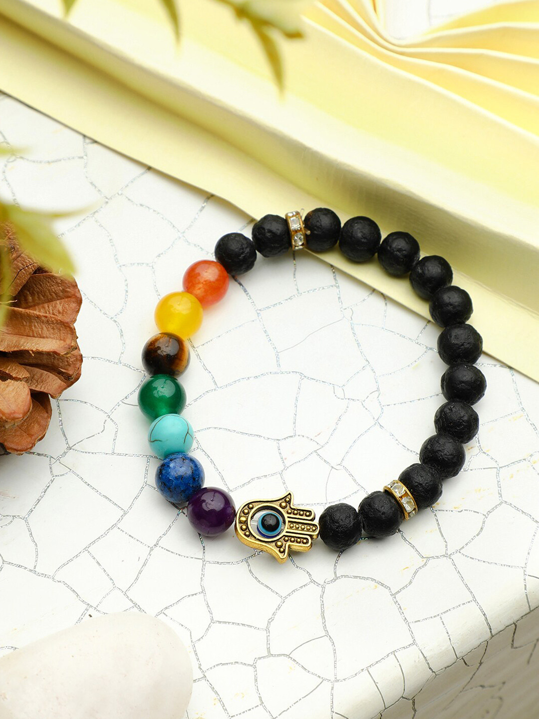 

EL REGALO Unisex Beaded Elasticated Bracelet, Black