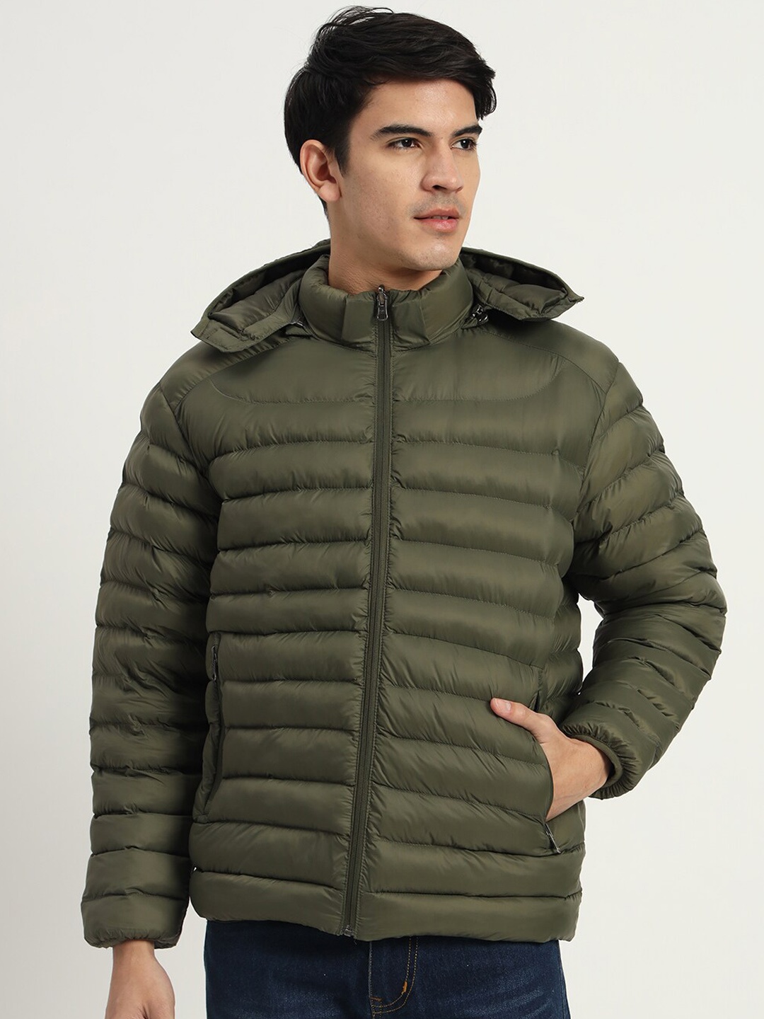 

SIAPA Detachable Hood Lightweight Puffer Jacket, Olive